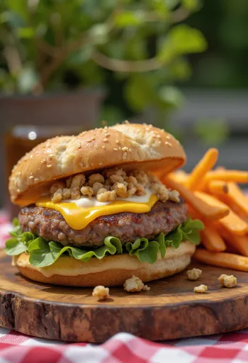 Burger kem hạt óc chó được bày biện