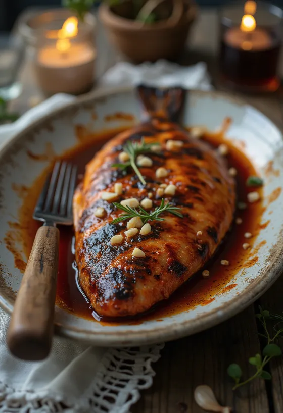Cá thu nướng BBQ trên đĩa