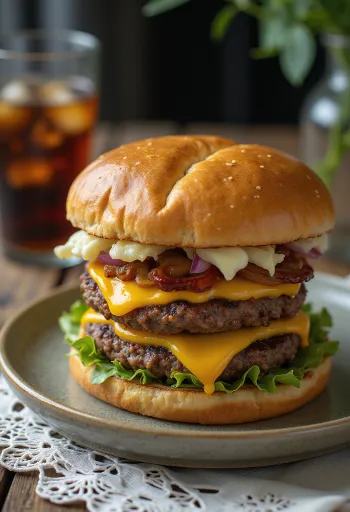 Burger Phô Mai Kép được bày biện