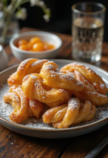 Bánh Angel Wings rắc đường bột, phục vụ với mứt