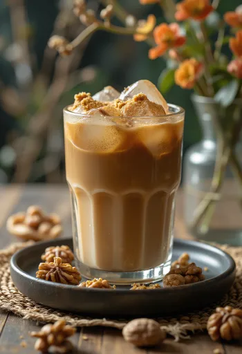 Cà phê đá hạt óc chó kem với đá và kem tươi