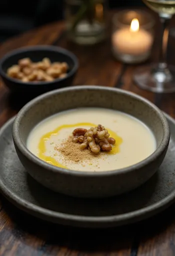 Súp kem cúc vu mịn màng được bày ra đĩa