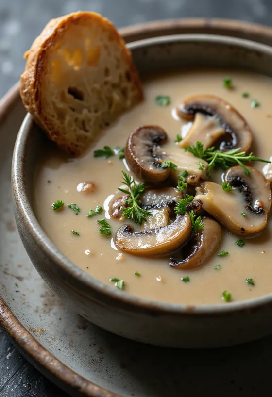 Bát súp nấm nâu kem đậm đà với ngải giấm