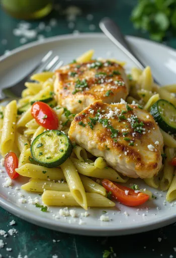 Ức gà mì Pesto rau củ đã bày biện