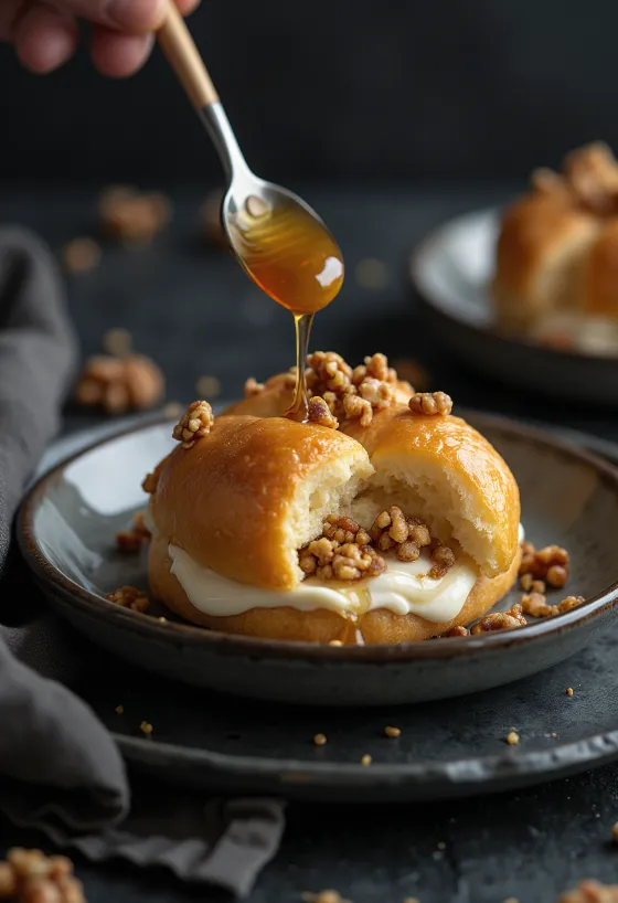 Bánh bao kẹo hạt giòn mật ong được bày ra đĩa