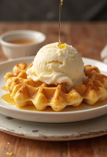 Kem bánh waffle được bày ra đĩa