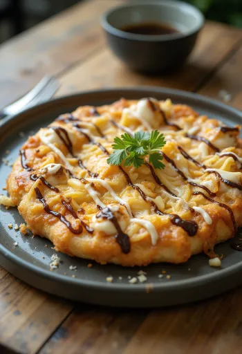Okonomiyaki pizza với bắp cải và cá ngừ bào