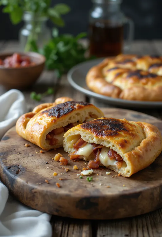 Calzone thịt xông khói và phô mai cừu mới nướng