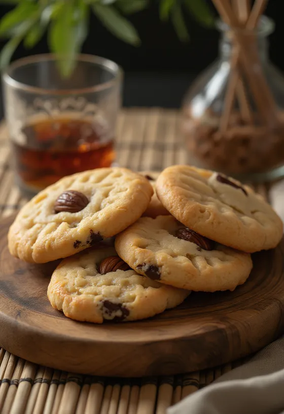 Bánh quy hạnh nhân rượu mùi socola được xếp trên đĩa