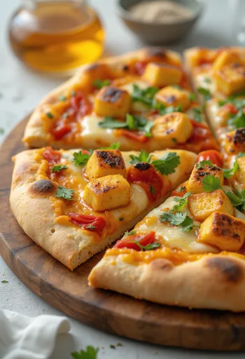 Paneer tikka pizza với sốt sữa chua và rau củ