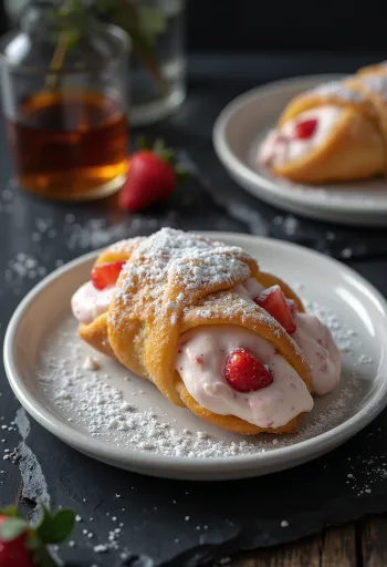 Món tráng miệng Cannoli dâu tây rượu rum được bày biện