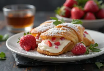 Món tráng miệng Cannoli dâu tây rượu rum được bày biện