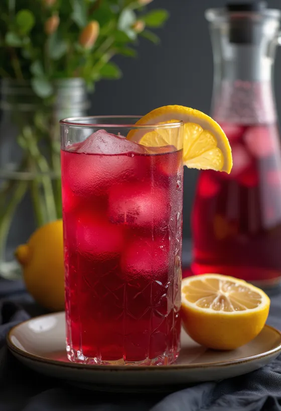 Nước chanh hoa dâm bụt phục vụ trong ly