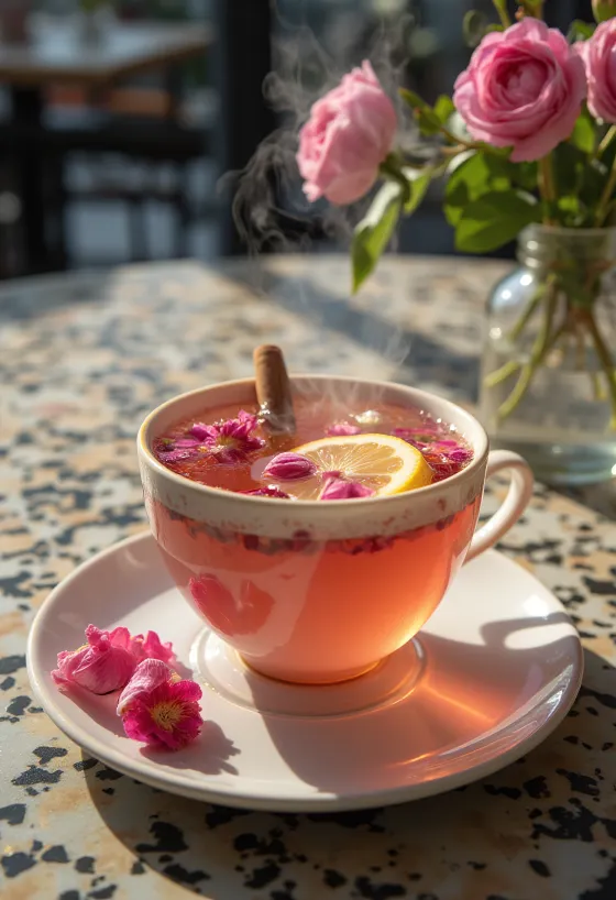 Cider cánh hoa hồng trong cốc