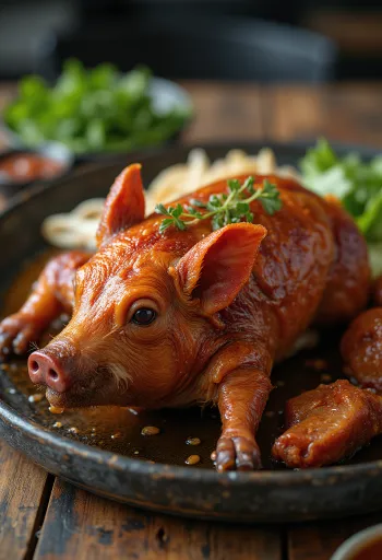 Lechon, heo sữa quay giòn bì được bày biện