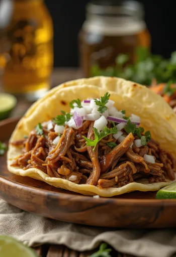 Barbacoa dọn kèm bánh tortilla và chanh lát