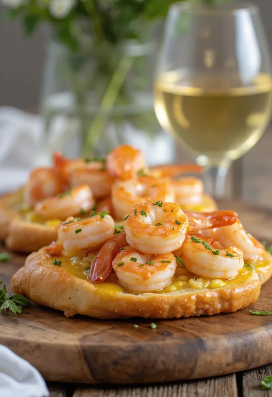 Focaccia tôm và tỏi được phục vụ