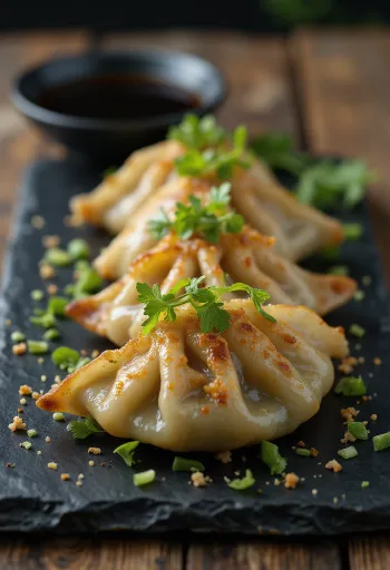 Wasabi gyoza với lớp vỏ giòn và nhân mù tạt cay nồng