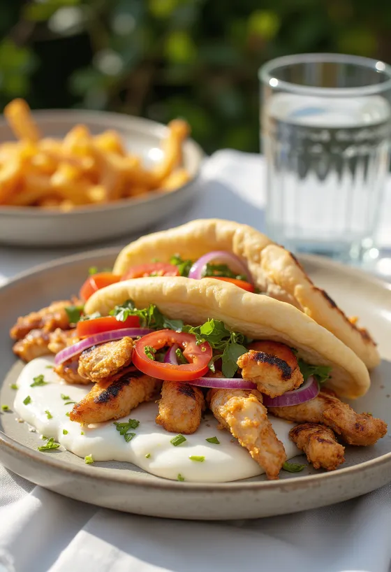 Gyros gà phục vụ trong bánh pita