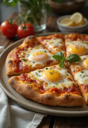 Pizza a Caballo với trứng ốp la, đế dày và mozzarella