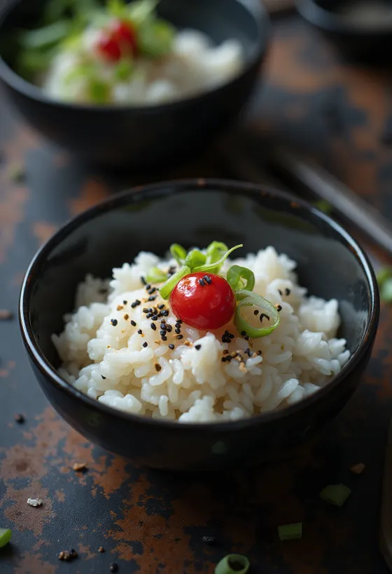 Bát cơm trắng với mơ muối Umeboshi