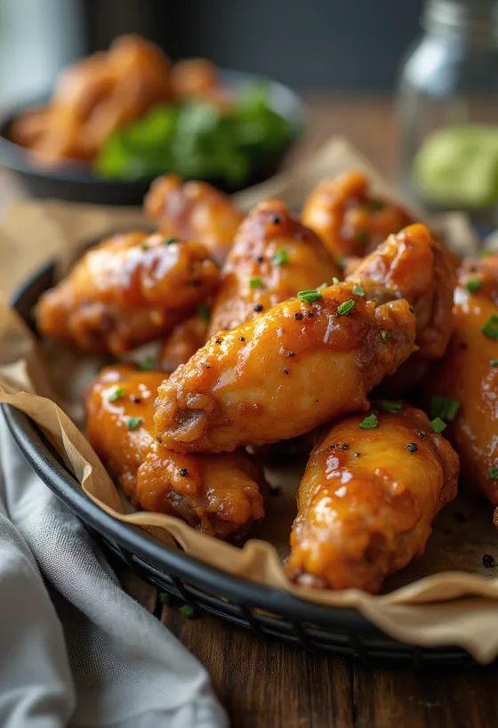 Cánh gà nướng BBQ sốt mật ong mù tạt được phục vụ