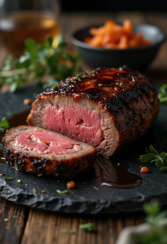 Thăn ngoại bò hun khói BBQ được phục vụ