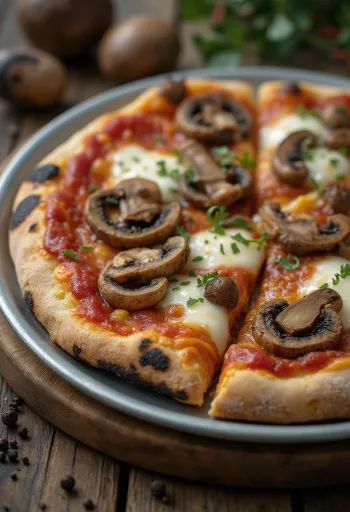 Pizza ai Funghi di Bosco với nấm rừng và mozzarella