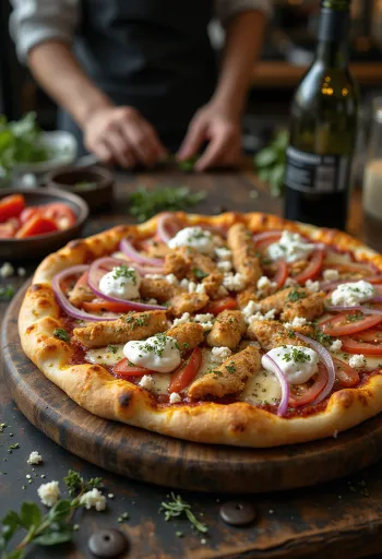 Pizza gyros với gà nướng, phô mai feta và sốt tzatziki