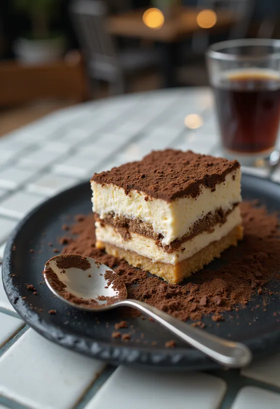 Bánh Tiramisu nhiều lớp rắc bột cacao