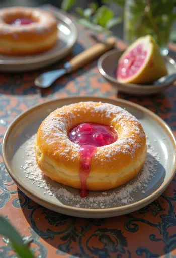 Bánh rán guava rắc đường bột trên đĩa