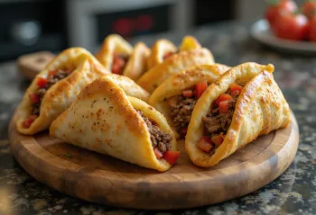 Pide bánh mì dẹt Thổ Nhĩ Kỳ nhân thịt xay, phô mai, nướng giòn, phục vụ với salad