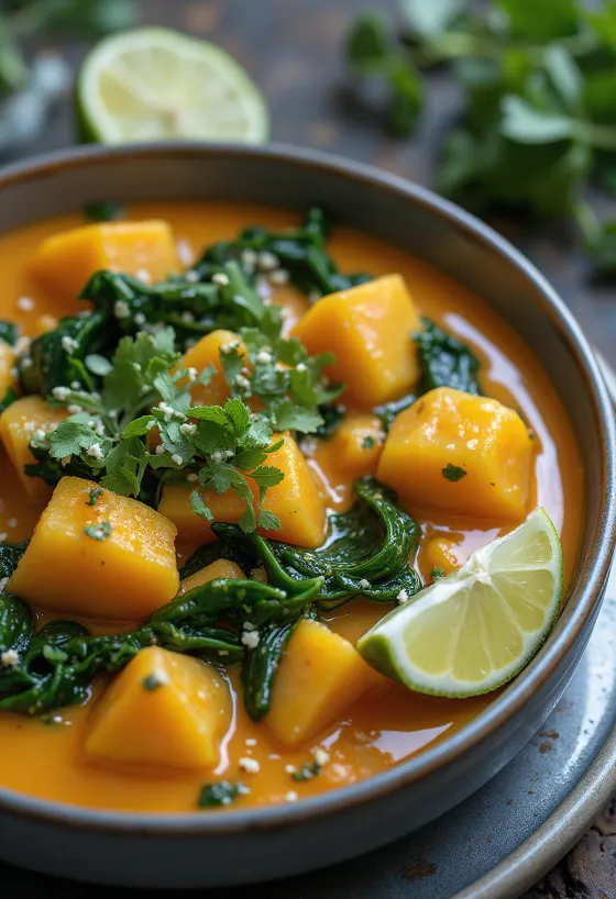 Cà ri bí đỏ với rau bina