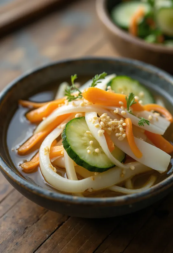 Tsukemono chua ngọt được bày ra đĩa