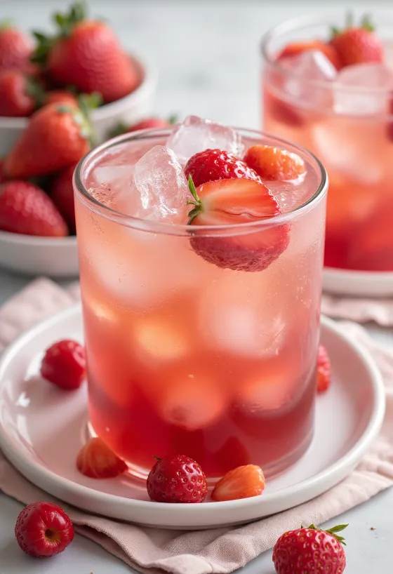 Cider dâu tây đá phục vụ trong ly