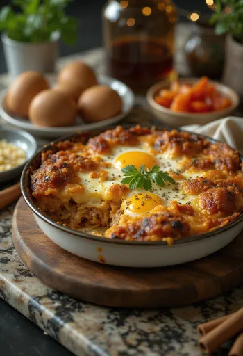 Moussaka gia vị, với các lớp thịt và phô mai