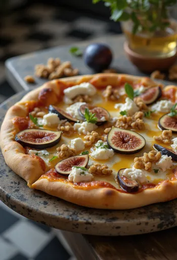 Pizza ai fichi e miele với sung tươi, mật ong và gorgonzola
