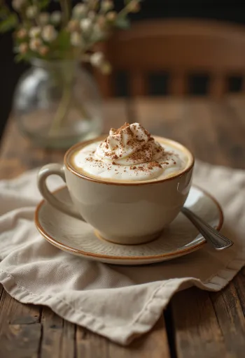 Cà phê vani nóng với lớp kem tươi bồng bềnh