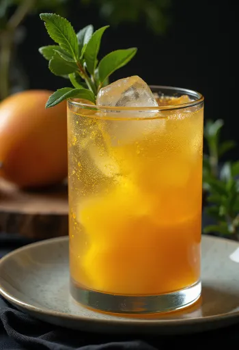 Cider xoài Úc trong ly trang trí với chanh