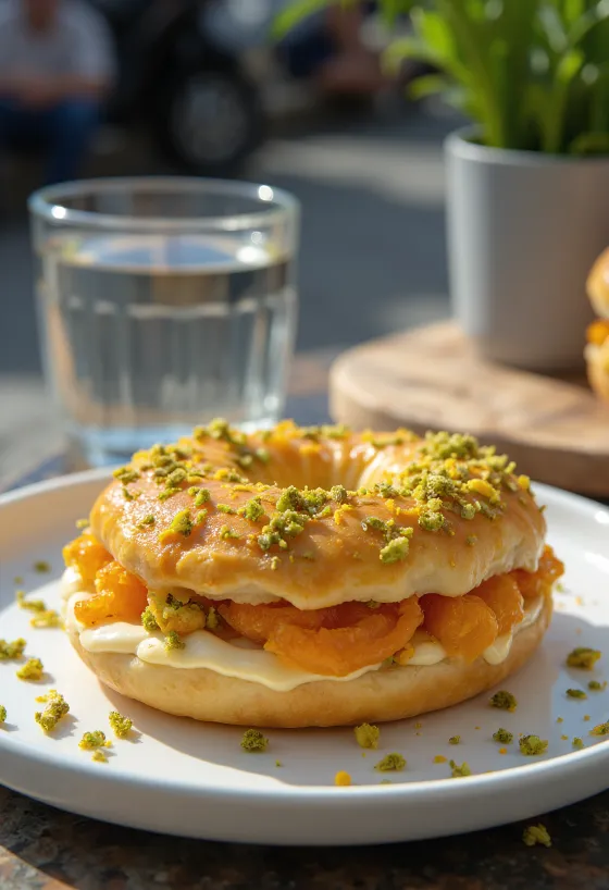 Bagel hoa cam hạt dẻ cười mới nướng
