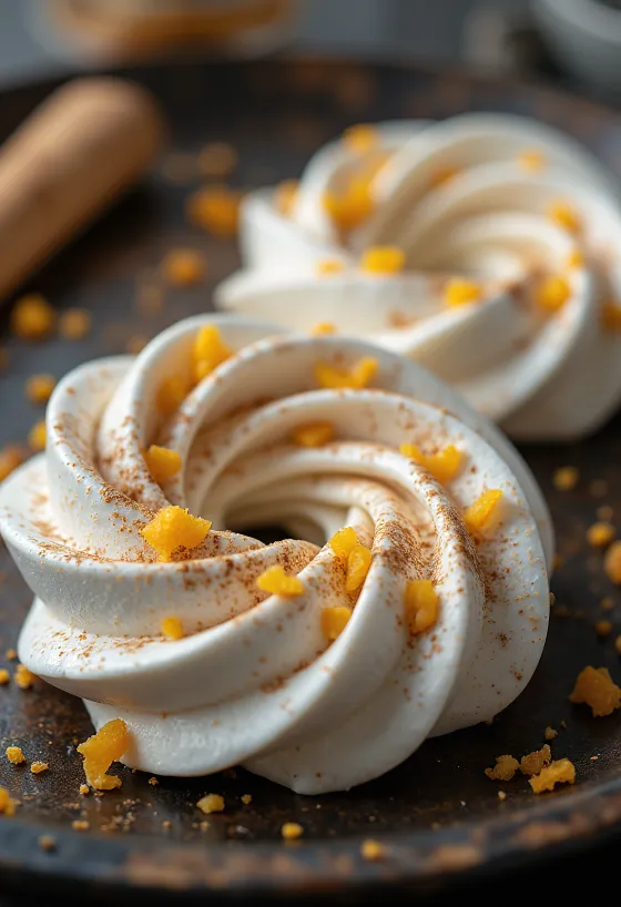 Bánh meringue quế cam được bày ra đĩa