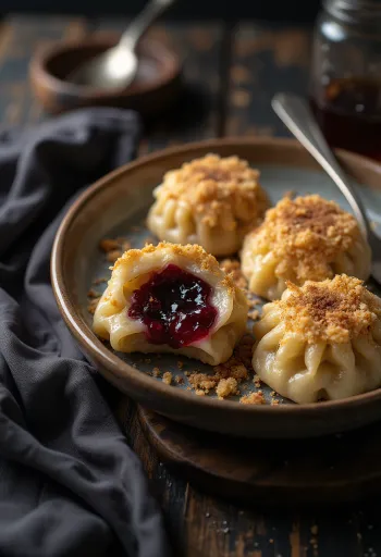 Viên khoai tây nhân mứt cắt đôi để lộ phần nhân