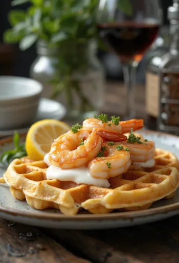 Bánh Waffle Tôm được bày biện
