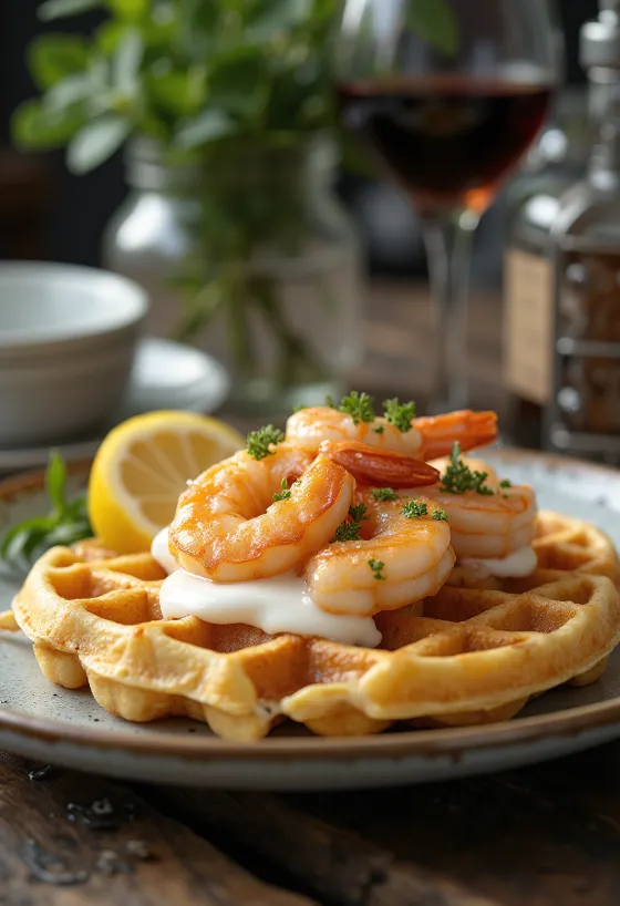 Bánh Waffle Tôm được bày biện
