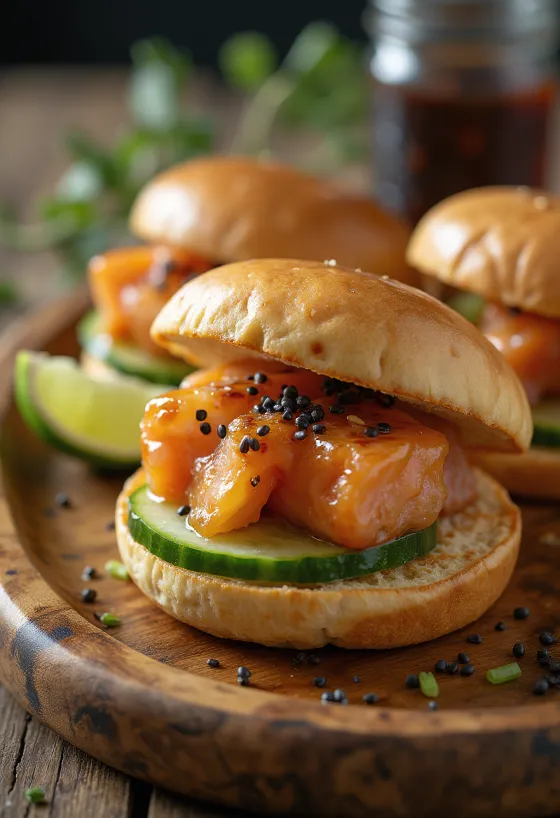 Bánh bao cá hồi gừng được bày biện