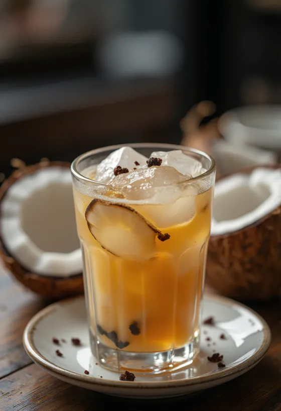 Trà đá dừa phục vụ trong ly