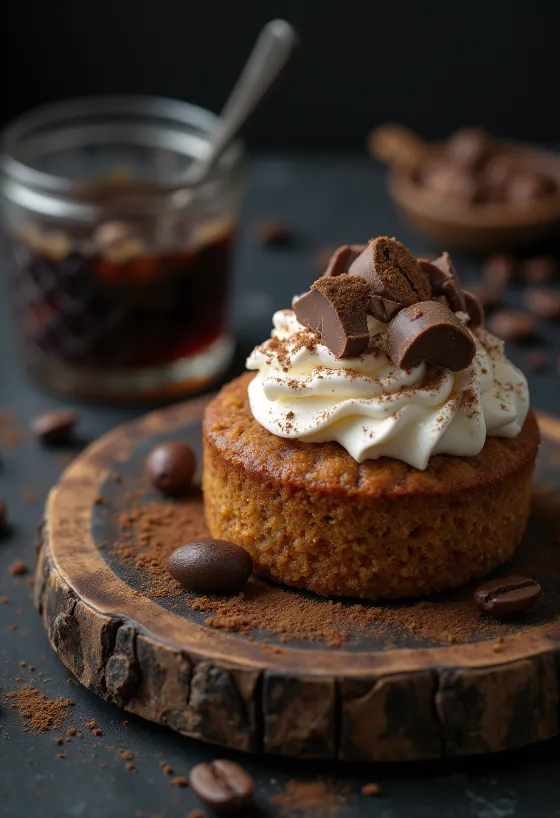 Bánh hạt dẻ cà phê phục vụ với bột cacao và vụn sô cô la