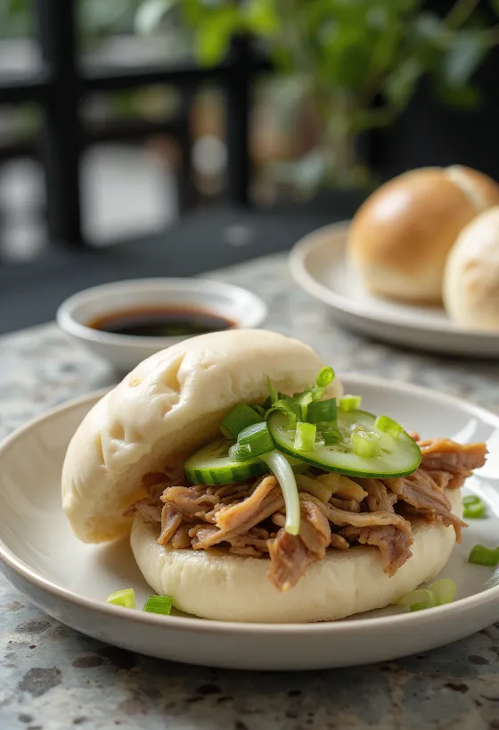 Món bánh bao thịt heo truyền thống được bày ra đĩa