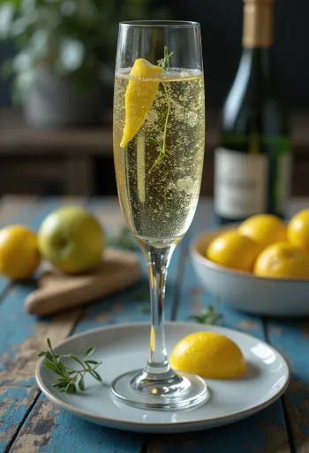 Cider Prosecco Ý trong ly trang trí với nhánh hương thảo