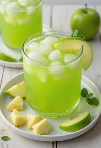 Ly nước chanh táo xanh giải khát với bạc hà và đá